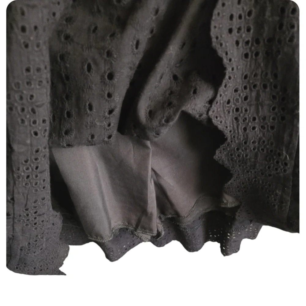 Impeccable Pig Black Eyelet Romper Mini Short Boho - Picture 7 of 10